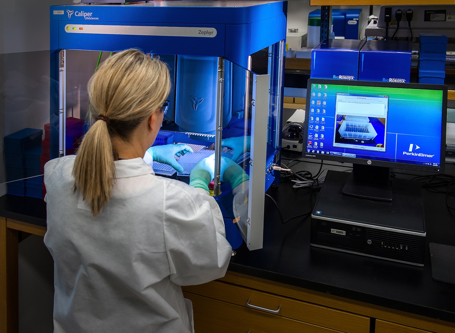 A clinical laboratory scientist evaluates test results from lab samples using medical device technology.